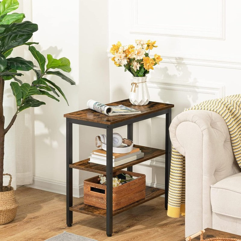 Rustic 3 Tier End Table Nightstand Narrow Side Table Rustic Brown Black6
