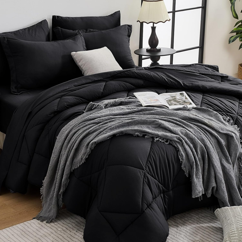 Black Queen Comforter Set 7 Piece Bed in a Bag Ultra Soft Shams Set Black11
