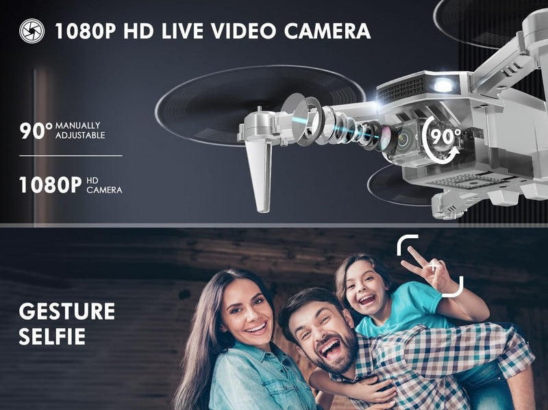 Mini Drone for Kids w/ 1080P Camera, FPV RC Toy, 2 Batteries – Silver Gift1