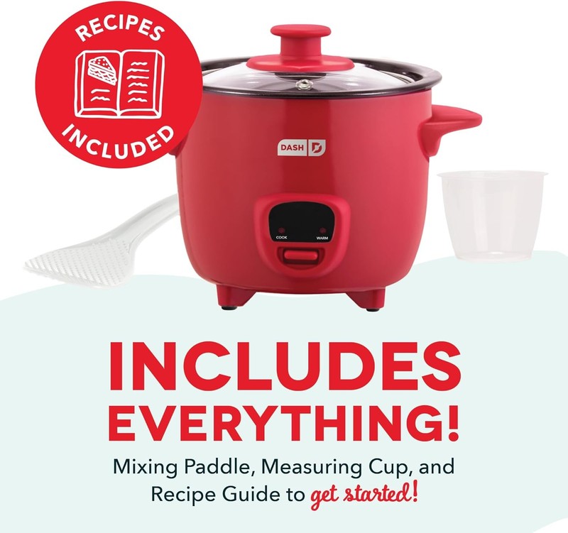 Mini Rice Cooker 0.5Qt Steamer Nonstick Pot Keep Warm Function Red5
