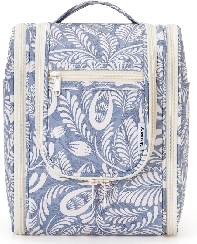 Small Hanging Toiletry Bag Travel Makeup Organizer Medium Blue Leaf10