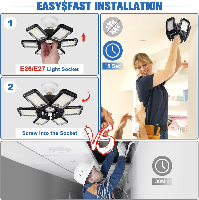 LED Garage Lights Bulb 2 Pack 180W 18000LM 6500K Led Shop Light with 6 plus 1 De4