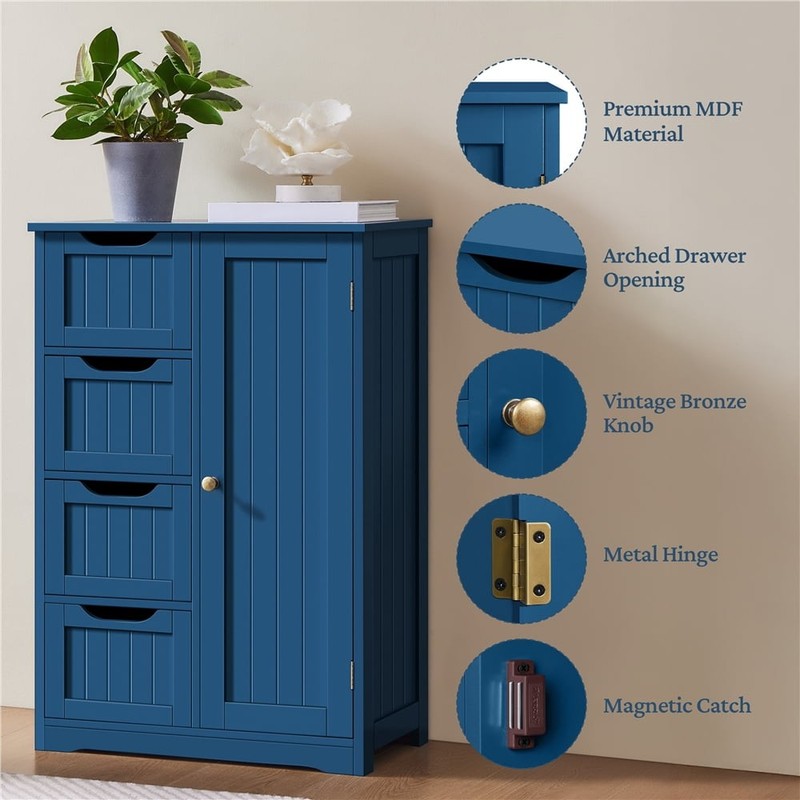 Wooden Bathroom Cabinet with Drawer and Freestanding, Navy Blue5