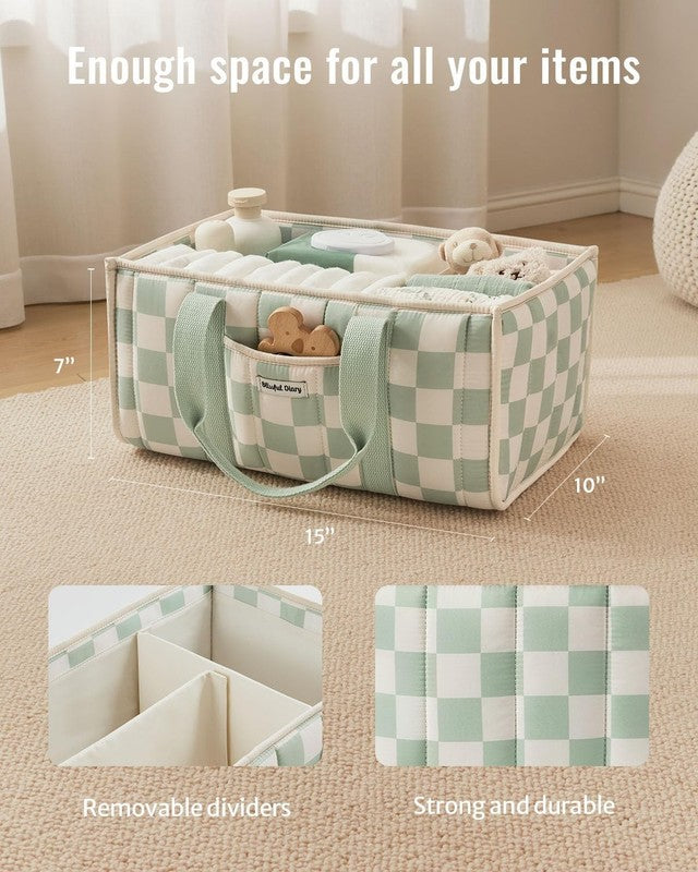 Checkered Diaper Caddy Organizer Nursery Storage Basket Sage Green2