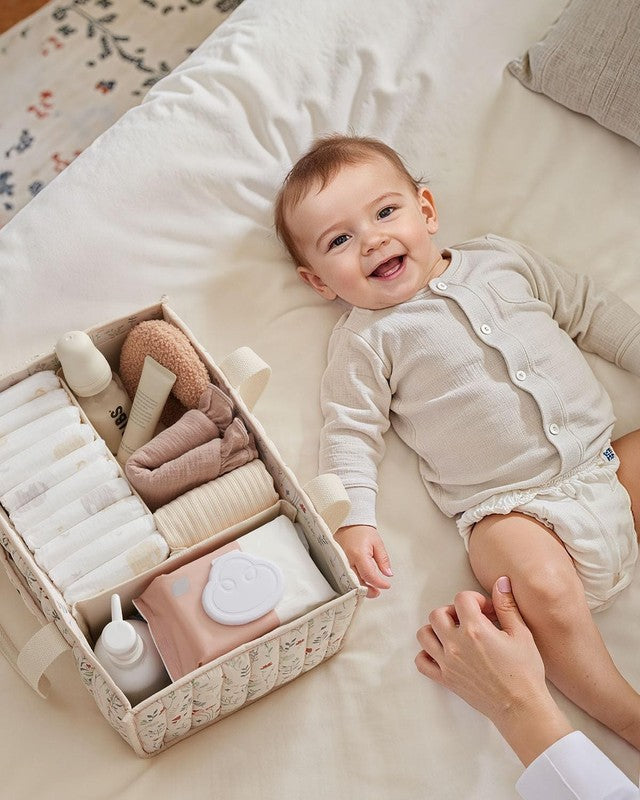 Floral Diaper Caddy Organizer Nursery Storage Basket Beige Baby5