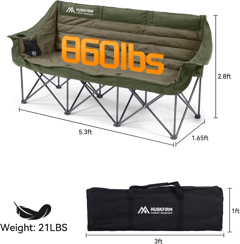 Oversized 3 Person Folding Camping Chair Loveseat w/ Cup Holders Green2