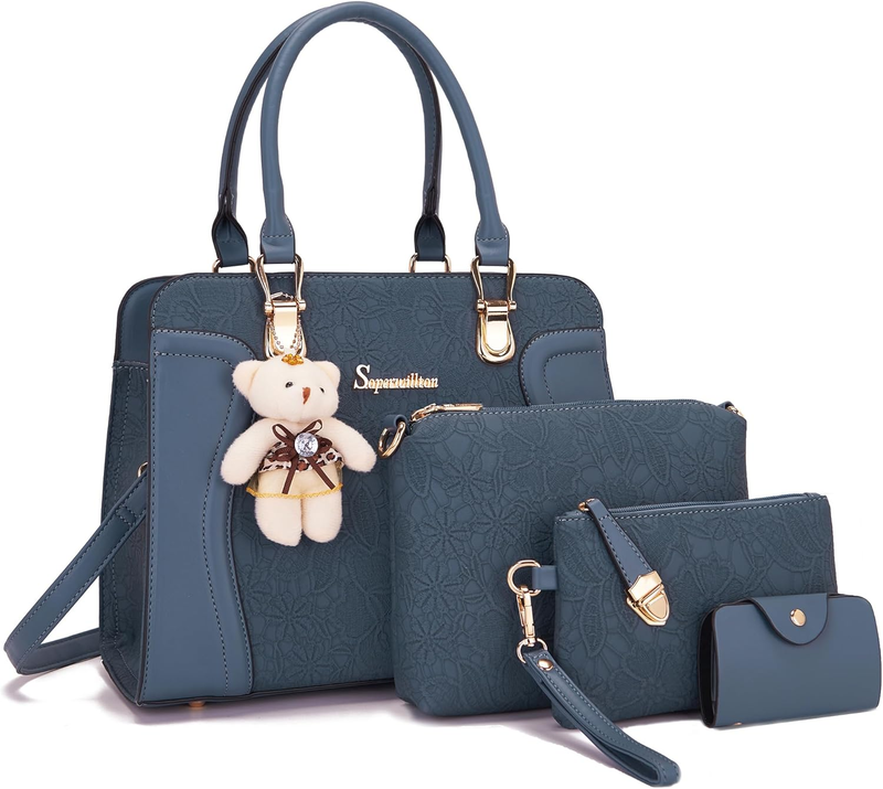 Women Fashion Handbag Set 4PCS Tote Shoulder Top Handle Satchel Purse9