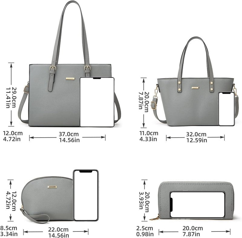 Women Fashion Synthetic Leather Handbag Set 4PCS Tote Shoulder Satchel Purse3