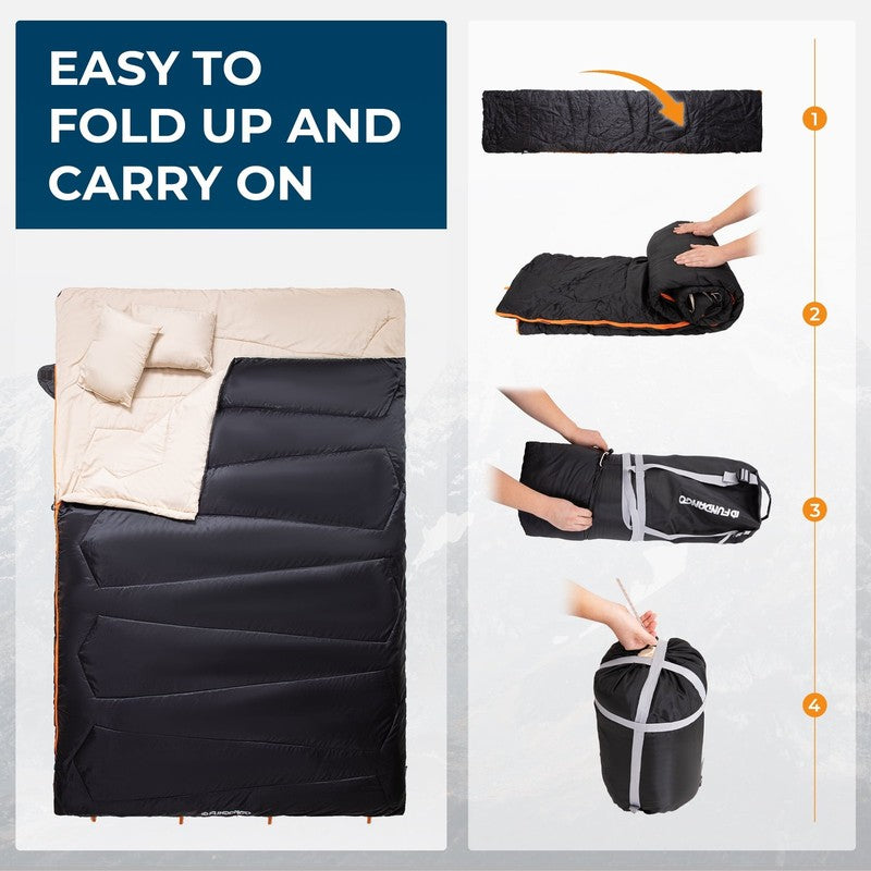 2 Person Sleeping Bag with Pillows for Adults Black Double Camping Sleeping Bags2
