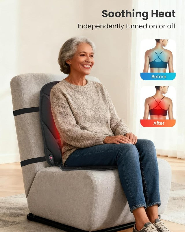 Vibration Back Massager Seat Cushion w/ Heat 5 Modes Chair Pad War3