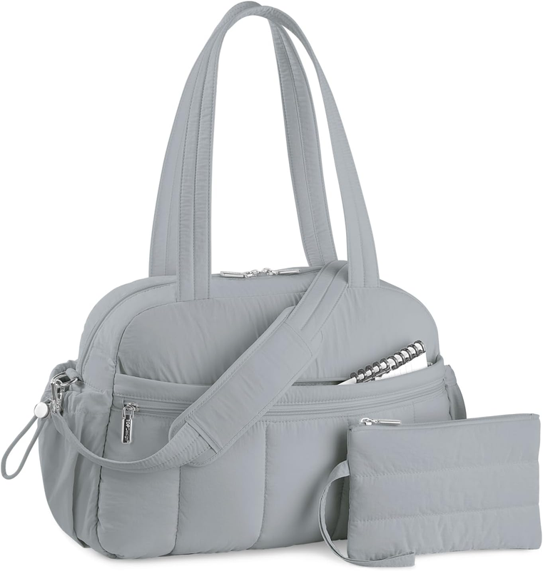 Travel Duffel Bag Women Puffer Gym Weekender Wet Pocket Carry On Light Grey8