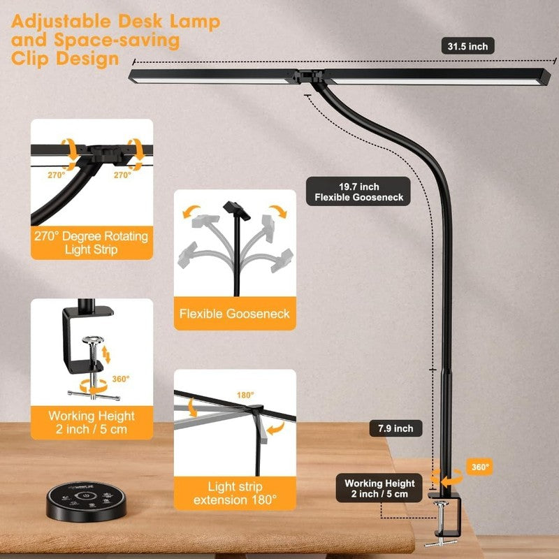 Eye-Caring LED Desk Lamp with Clamp - Adjustable 5 Color Gooseneck Light4