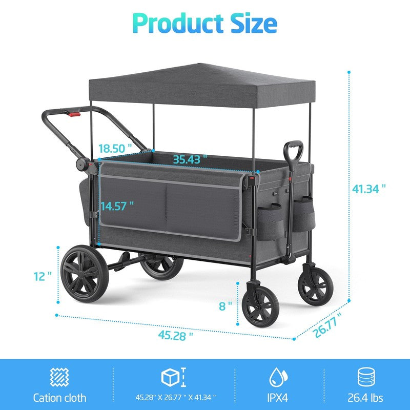 All-Terrain Stroller Wagon for Toddlers with Canopy, Parent Organizer, Adjustabl9