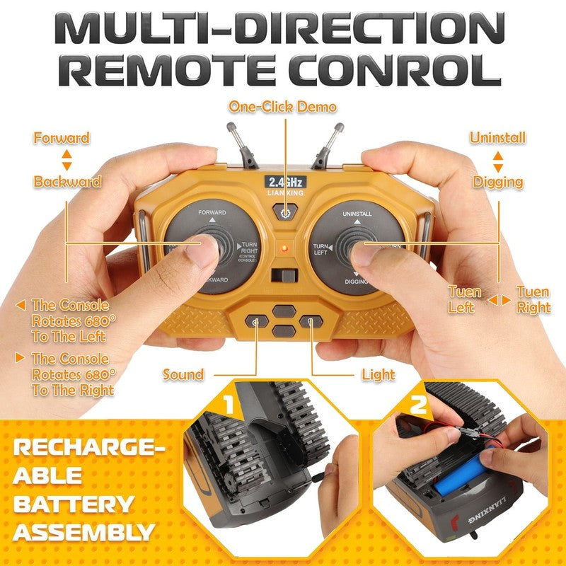 Remote Control Excavator Toys, 680° Rotation Hydraulic Car Toys with Metal Shove7