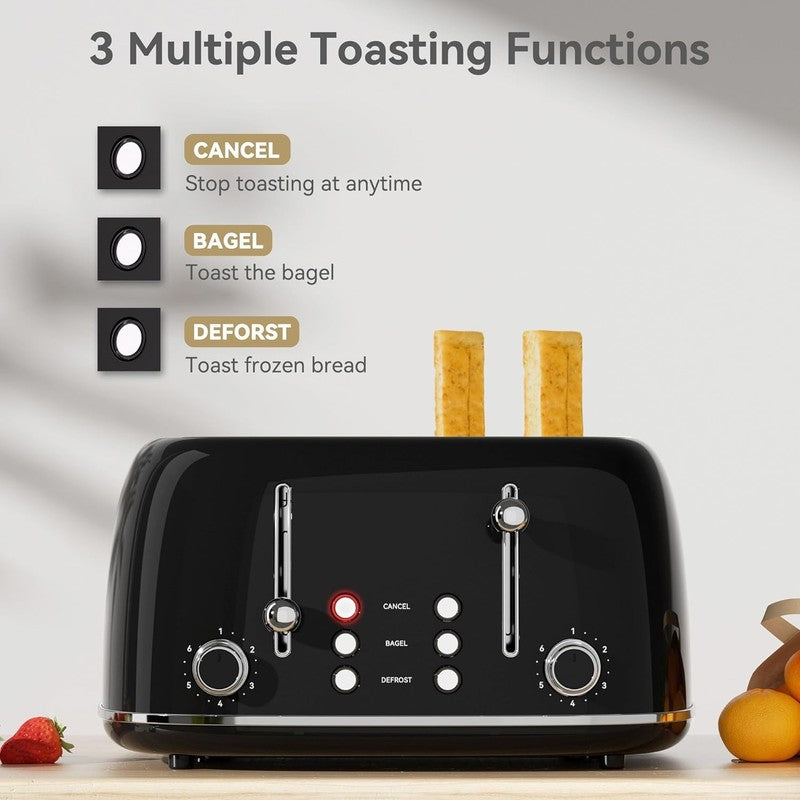 4-Slice Retro Toaster Stainless Steel 6 Shade Settings Cancel/Defrost/Reheat1