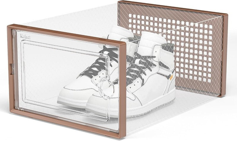 12 Pack X Large Clear Shoe Storage Boxes, Stackable Organizer Bins, Brown6