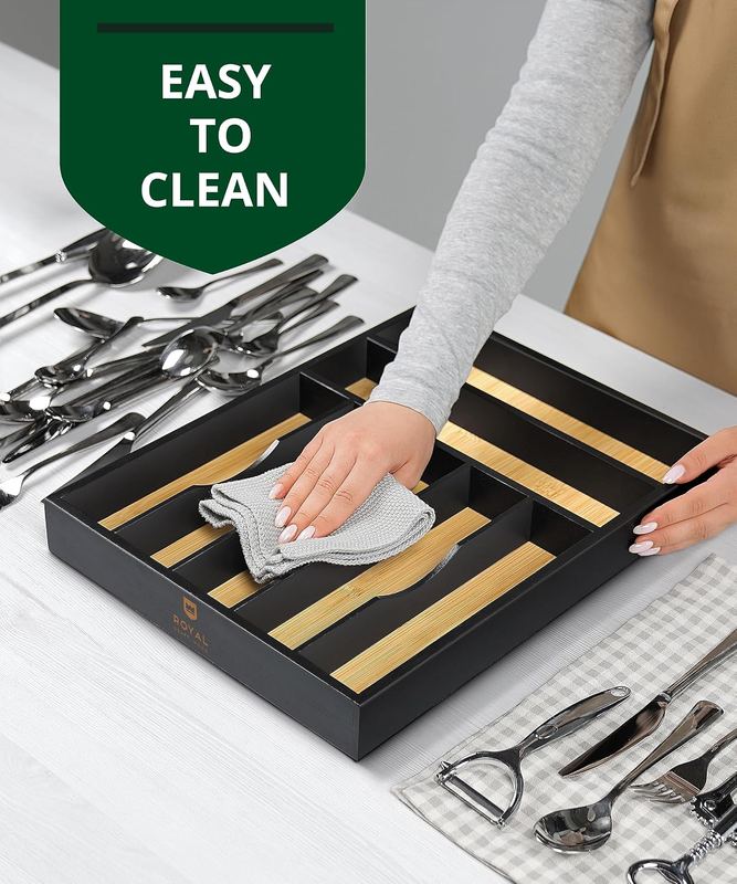 Bamboo Kitchen Drawer Organizer 7 Slot Silverware Utensil Cutlery Tray8
