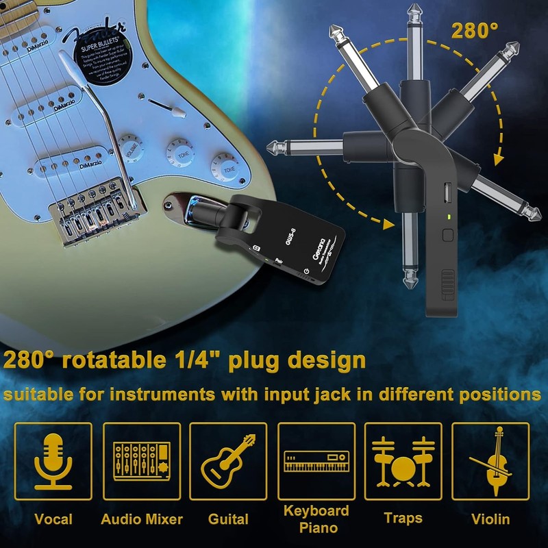2.4GHz Wireless Guitar System Rechargeable Transmitter Receiver for Guitar/Bass2
