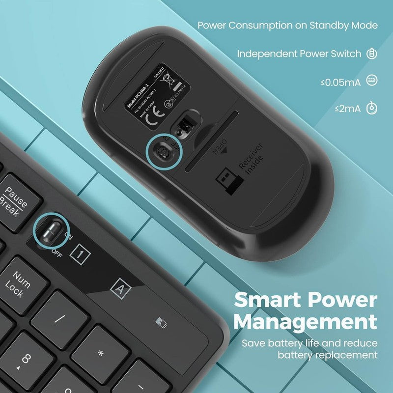 Wireless Keyboard and Mouse Combo, 104 Full Size Adjustable Keyboard with Batter9