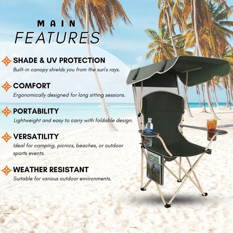 2-Pack Portable Folding Camping Chairs with Canopy Shade, Beach Chair for Adults5