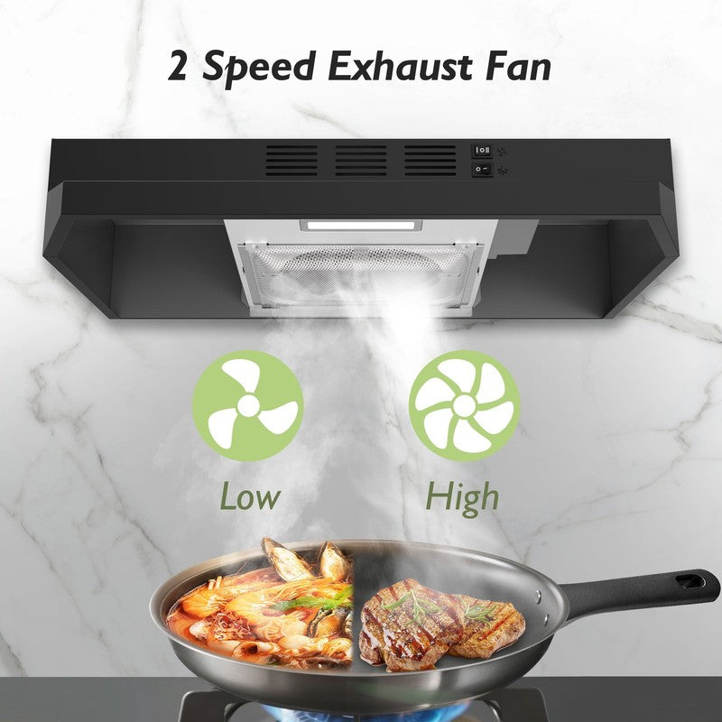 Black 24" Under Cabinet Range Hood 300CFM 2-Speed Ducted/Ductless6