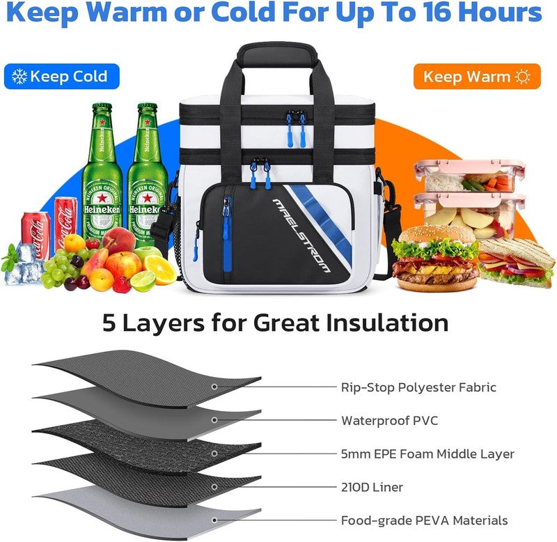 20L Expandable Double Deck Insulated Lunch Bag White Cooler3