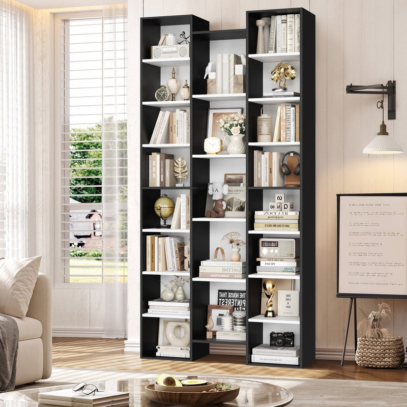 21-Cube Bookcase, 71’’ Tall Wooden Bookshelves with Adjustable Shelves, Triple W9