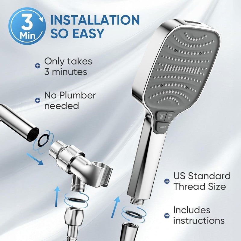 8 Mode High Pressure Handheld Shower Head w/ Anti Clog Nozzles & 59" Hose7