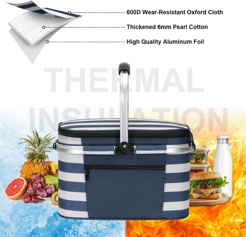 ALLCAMP Picnic Basket - Insulated Cooler, Thickening Foldable Picnic Basket with5