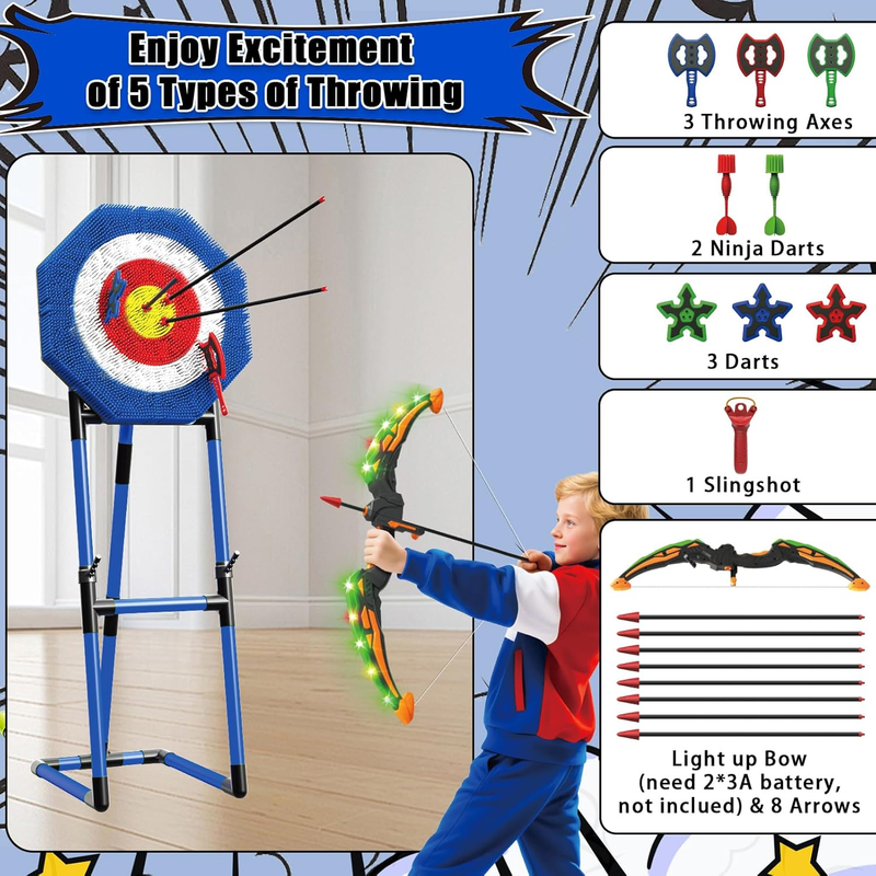 Axe Throwing Game Set Backyard Target Axes Ninja Stars Bow Arrow Family1
