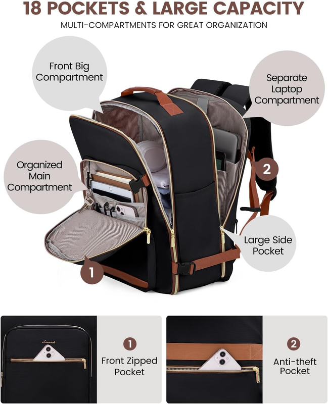 40L Travel Backpack Carry On TSA Approved 17in Laptop 3 Packing Cubes2