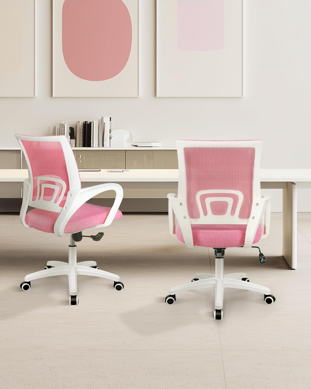 Mesh Office Desk Chair Ergonomic Mid Back Lumbar Support Swivel Pink1