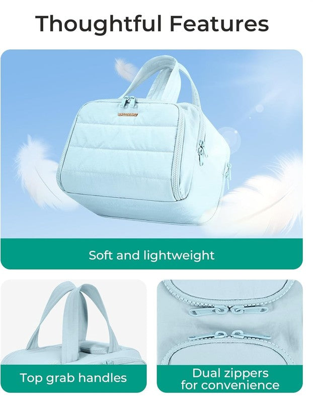 Travel Toiletry Bag Large Wide-Open Puffy Cosmetic Organizer for Women Blue1
