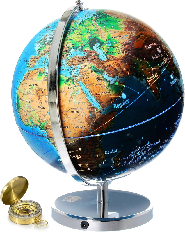 13in Illuminated World Globe w/ Constellations Compass Kids Adult Decor10