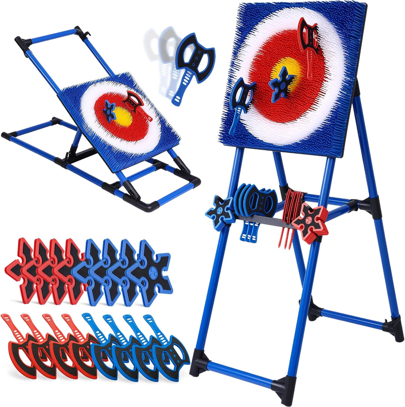 Axe Throwing Game Set Backyard w/ 8 Axes 8 Star Darts Indoor Outdoor Toy11