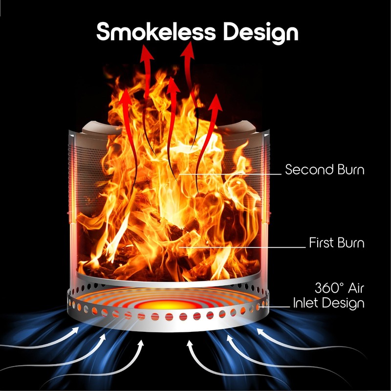 Smokeless Fire Pit Stainless Steel Portable Fire Pit with Carry Bag, 18”2