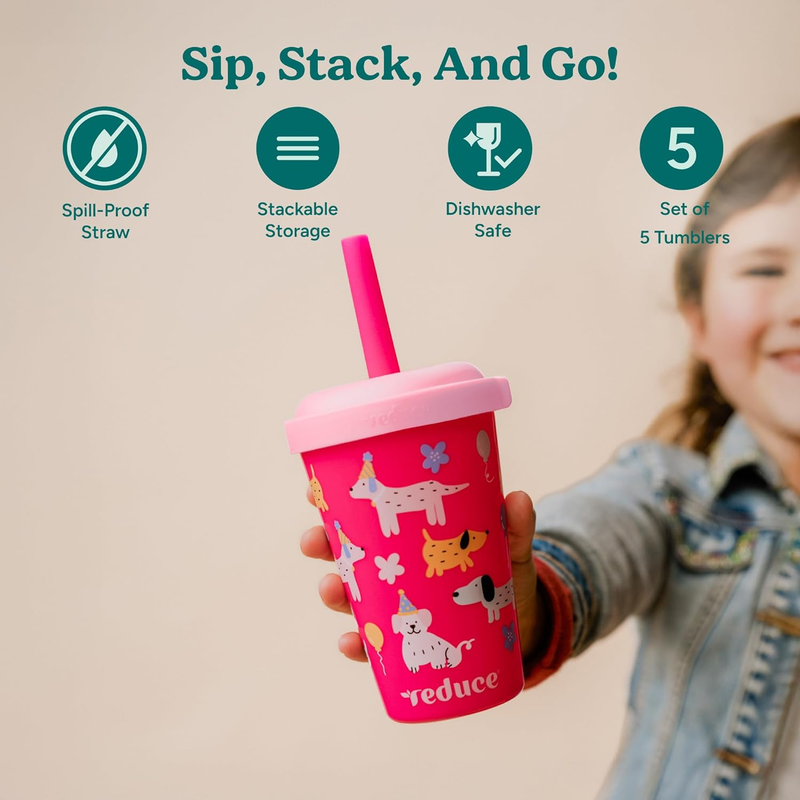 Gogo’s Kids 5PK Stackable Tumblers 12oz w/ Lids Spill Proof Straws1