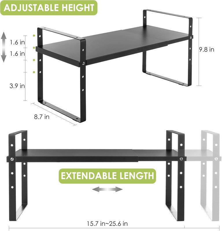 Expandable Cabinet Shelf Organizer Stackable Adjustable Kitchen Rack Black4