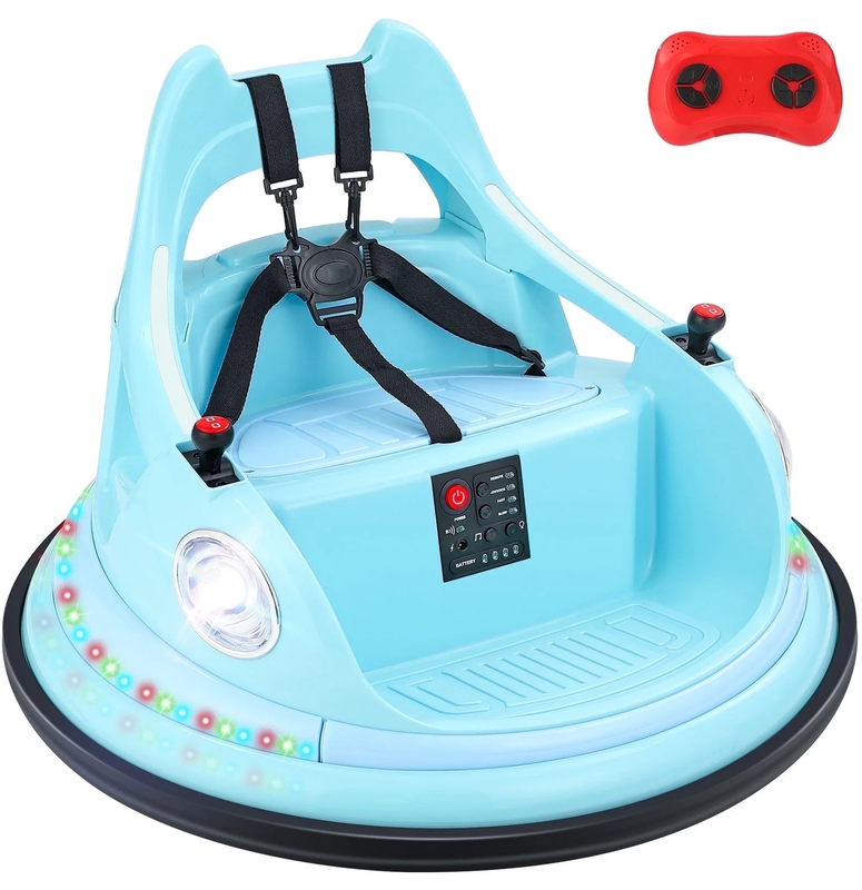12V Light Blue Toddler Bumper Car 360° Spin Remote Control 5 LED Lights0