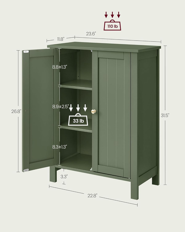 Bathroom Floor Storage Cabinet Forest Green 2 Adjustable Shelves Freestanding2
