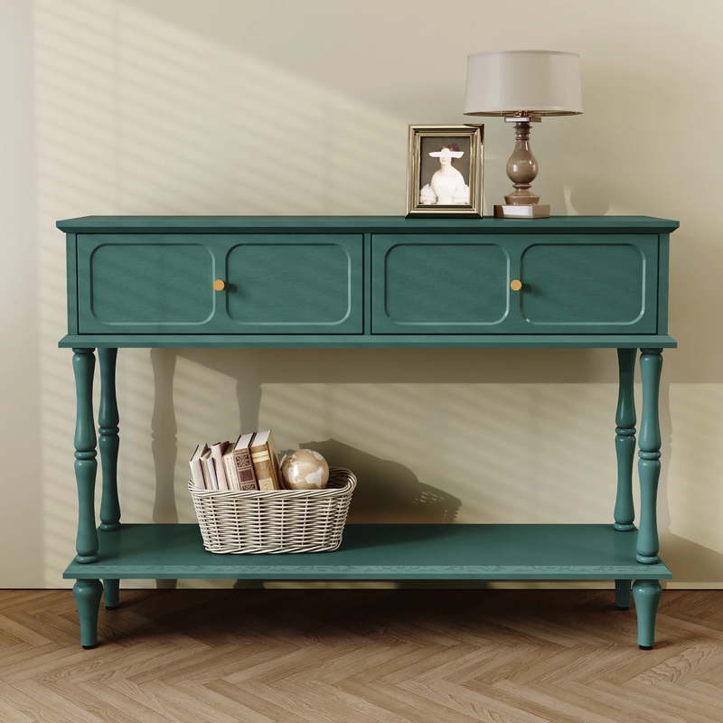 42” Mid Century Console Table Entryway w/ Storage Shelf Aged Green0
