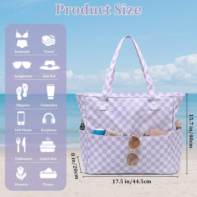 Women Waterproof Beach Tote Large Zipper Wet Pocket Pool Travel Bag5