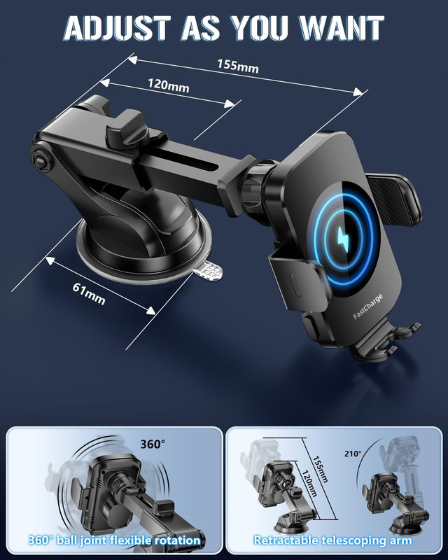Wireless Car Charger 3 in 1 Fast Charging Phone Mount Auto Clamping Holder4