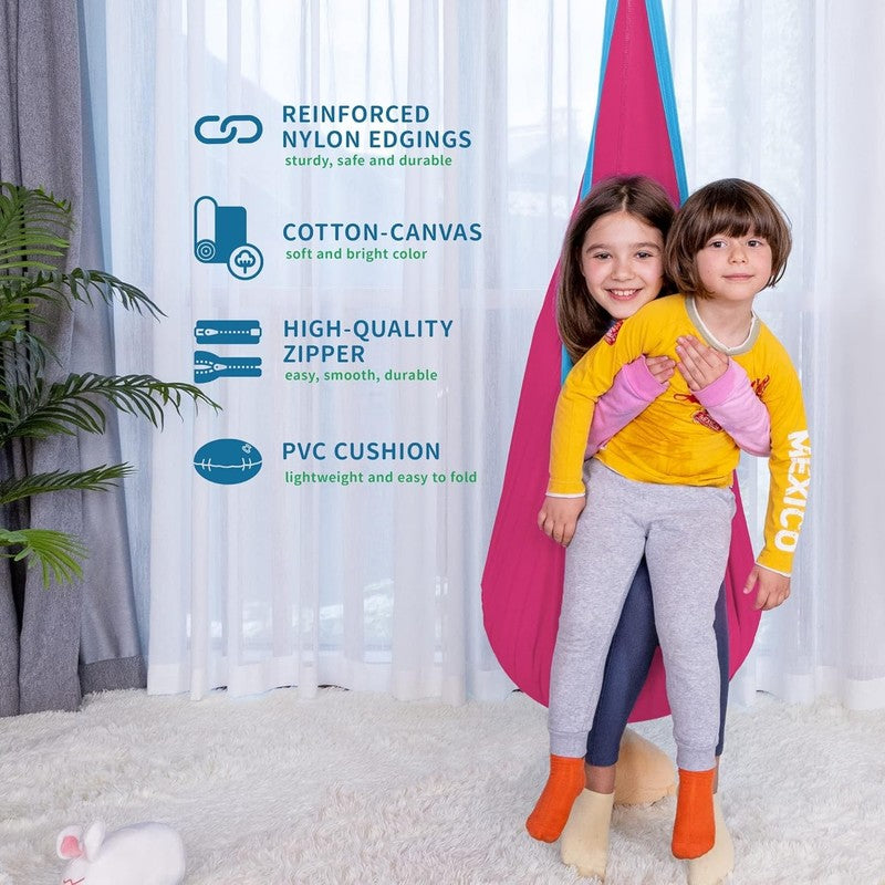 Kids Pod Swing Seat Cotton Hammock Sensory Chair Indoor Outdoor Pink Blue2