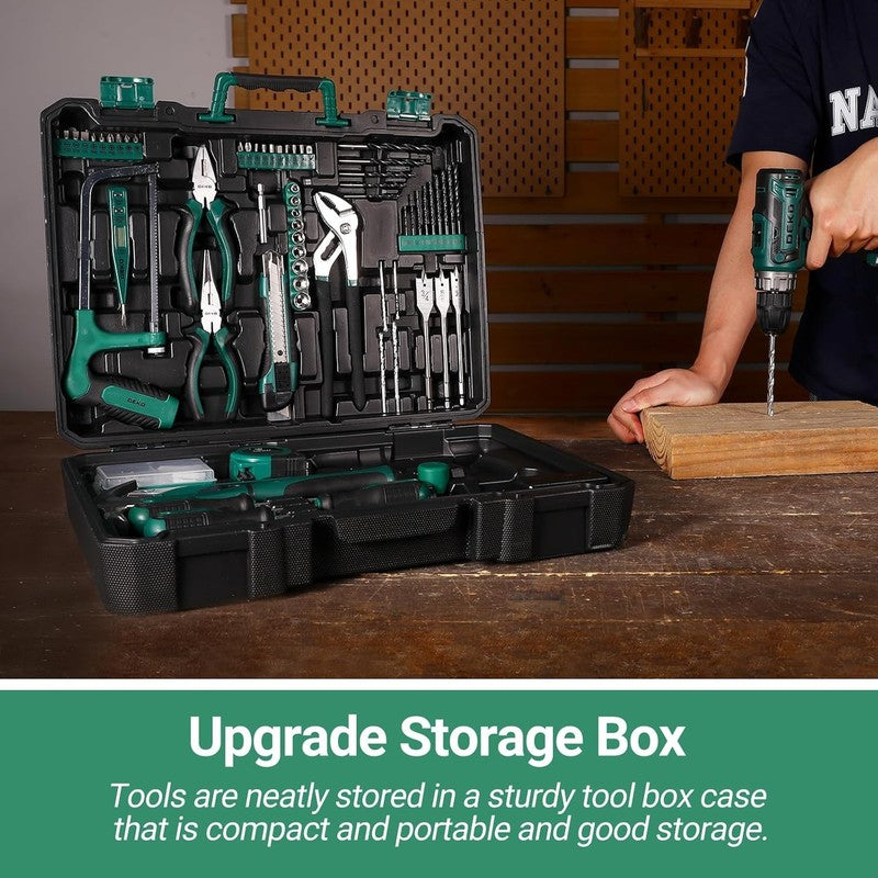 20V Cordless Drill Tool Kit Green Home Repair Electric Drill Driver Case5
