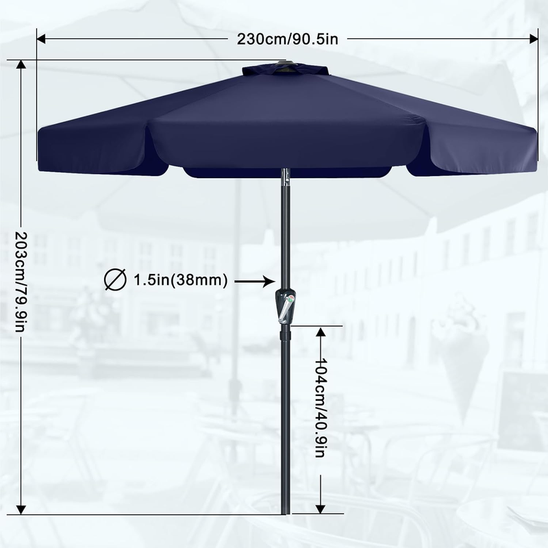 Small 7.5FT Patio Umbrella Crank Tilt 6 Ribs UV Fade Resistant Blue2