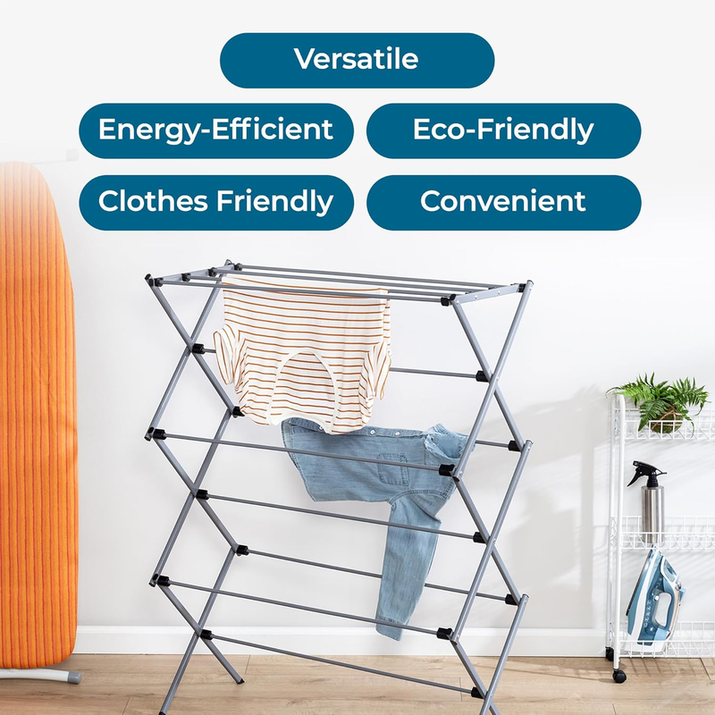 Collapsible Laundry Drying Rack, Sturdy Steel, Foldable & Portable Clothes Dryin2