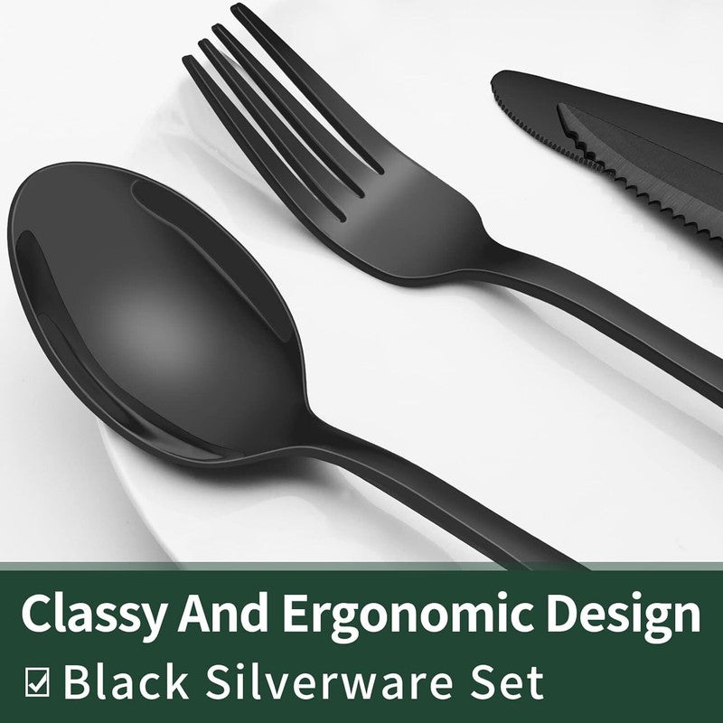 24-Piece Black Silverware Set , Black Flatware Set for Food-  Stainless Steel2
