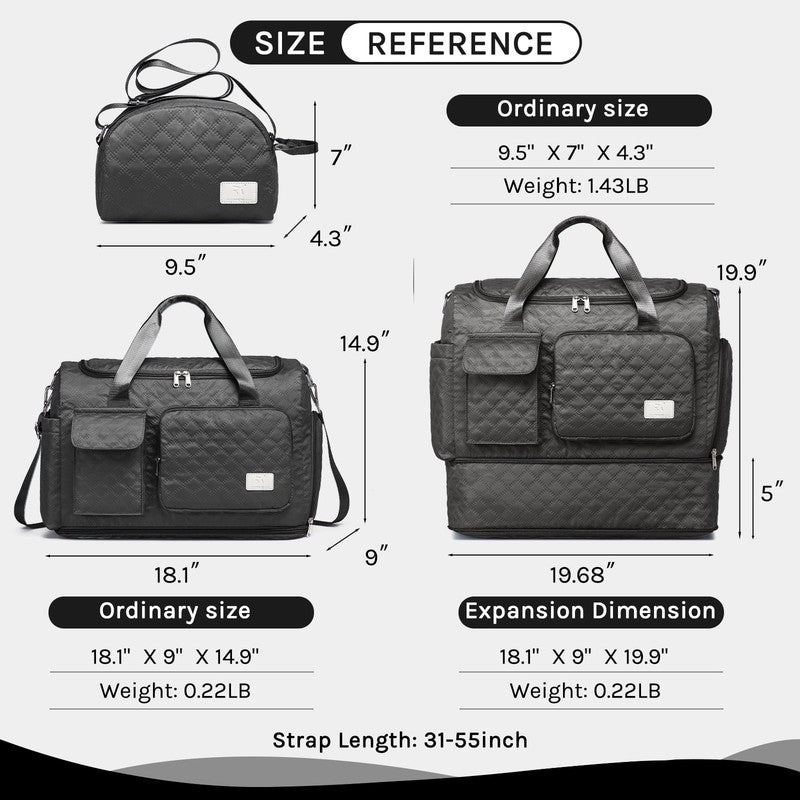 2-Piece Expandable Foldable Duffle Bag Set with Wet Pocket and Shoe Compartment,2