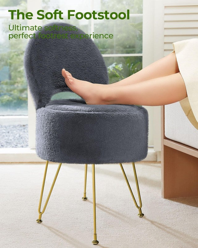 Faux Fur Vanity Stool Chair w/Storage Folding Back Ottoman Grey5